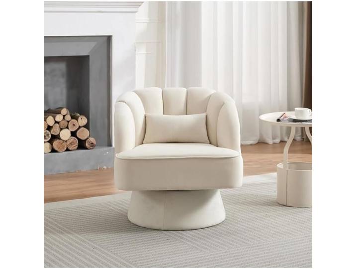 Fauteuil Rotatif - PROMIRACAL - Velours Beige - Mécanisme Silencieux - Support 136 kg - Montage Rapide