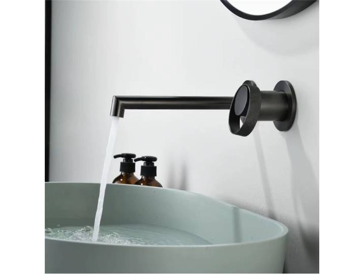 Tuqiu robinet de salle de bains en or brossé, robinet de lavabo dissimulé gris mural, robinet d'évier de salle de bains noir chaud et froid, ensemble de robinets mélangeurs de lavabo