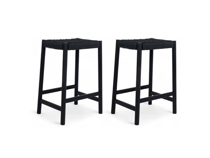2er Set Barhocker Ida - Geflechtsitz, Schwarz/Schwarz