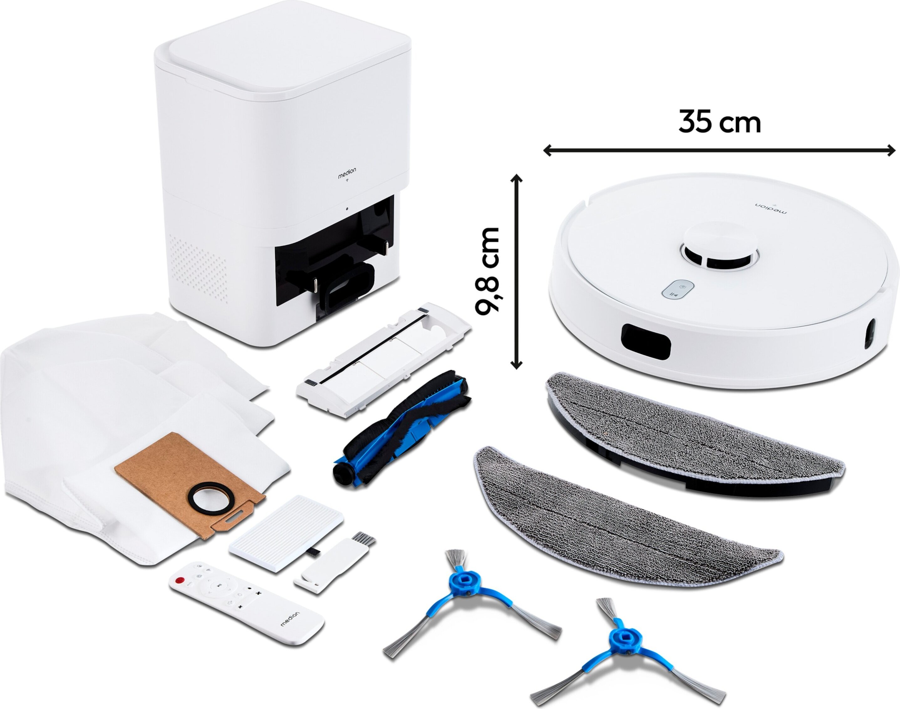 MEDION Saugroboter mit Absaugstation, Lasernavigation und Wischfunktion X41 SW+ (Starke 8000Pa Saugkraft, 2in1 Roboterstaubsauger, präzise Kartenerstellung, Go & No Go Bereiche, mehrere Etagen)