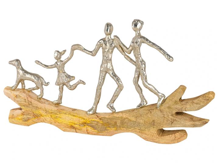 Figur Familie mit Hund, Mangoholz Alu Decofinder