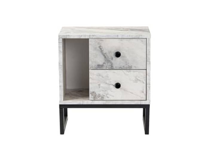 Hanah Home Moderner Nachttisch mit Freesienmarmor-Optik und schwarzer Oberfläche 100% melaminbeschichtete Spanplatte, 18 mm stark, stabile Metallbeine Stilvoll und funktional für Ihr Schlafzimmer