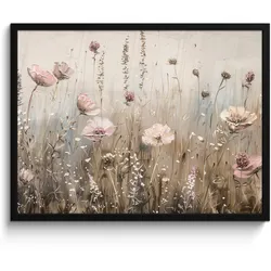 POSTER MIT RAHMEN Blumen - Rosa - Modern - Beige 80x60 cm