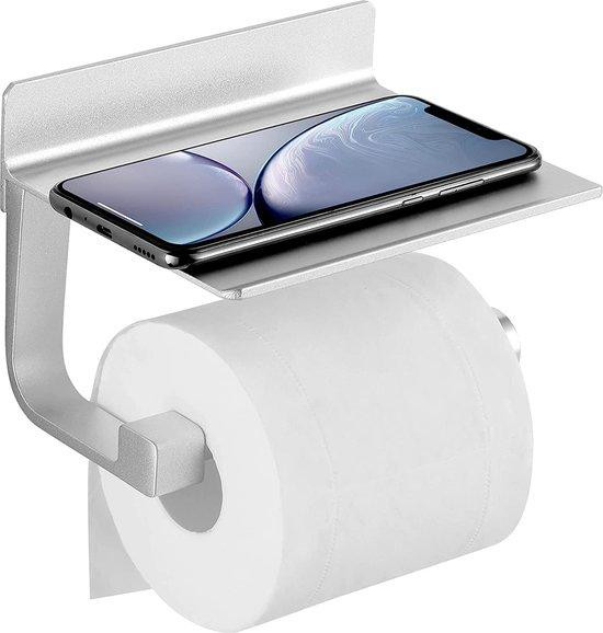 Unyqoos toiletrolhouder met opbergruimte en telefoonhouder, roestvrij staal SUS-304, zilverkleurig