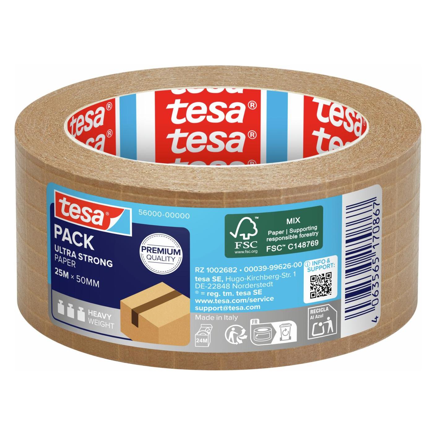 tesa tesapack PAPER & ULTRA STRONG Packband, glasfaserverstärkt, aus FSC-zertifizierten Rohstoffen (50 mm) (56000-00000-00)