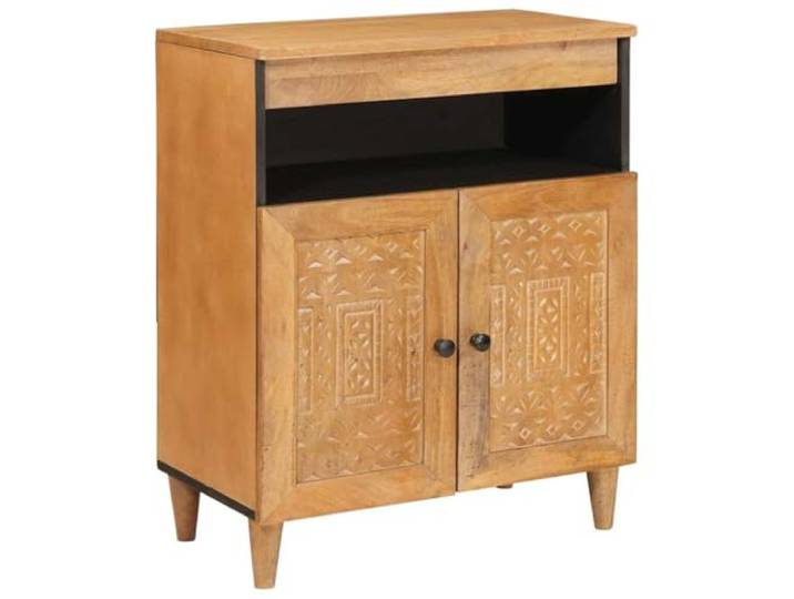 HKTMGDNG Sideboard Mangoholz Kommode Hellbraun 33.5x60x75 cm Kunstvoll geschnitzte Front mit Knopfgriffen für geordnete Aufbewahrung in Flur, Essbereich oder Wohnzimmer.