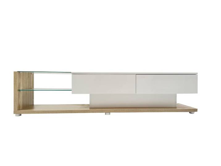 Meuble tv led, laqué brillant tiroirs 170 cm, blanc