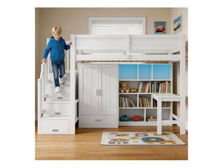 LuxusKollektion Hochbett Kinder Hochbett 90x200 mit Schreibtisch (1-St)