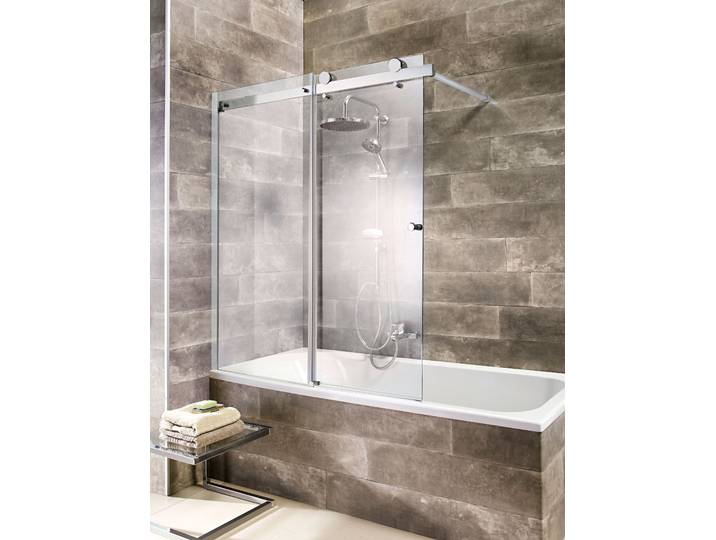 Badewannenaufsatz WELLTIME Mauritius , grau (chromfarben), B:120cm H:140cm, Duschwände, Badewannenaufsatz, Duschwand mit Schiebetür, Spritzschutzwand für Badewannen