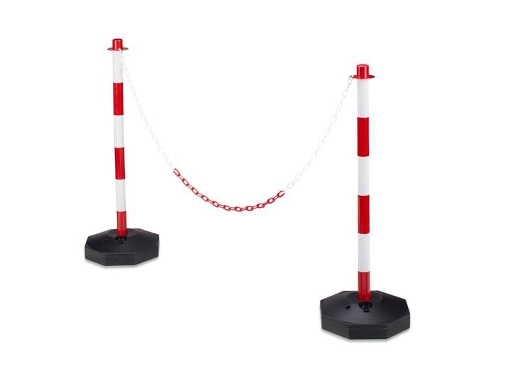 Absperrpfosten Kunststoff mit Kette 2er Pack Weiss-Rot-Schwarz