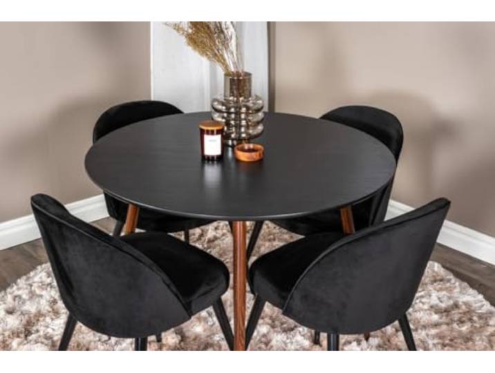 BOURGH Plaza Esstisch rund schwarz Durchmesser 100 cm, Küchentisch Speisetisch Esszimmertisch für Restaurant Esszimmer Küche, edles Design, Füsse verstellbar, für 4 Personen