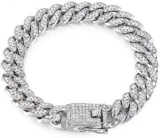 Inspire Select Luxury Rhinestone Dog Chain Collar Stainless Steel Bling Pet Necklace For Dogs & Cats silver 19.69 In