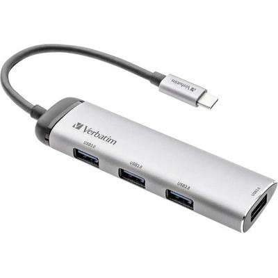 Verbatim 49147 USB-Hub 4 Port USB-A USB 3.2 Gen1 5 GBit/s mit USB-C® Stecker, LED-Anzeige Grau