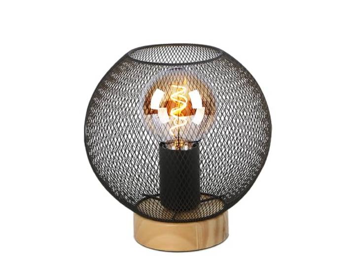 Lampe de table avec grille métallique sphérique Noir Industriel ø 20 cm Contrôle: interrupteur