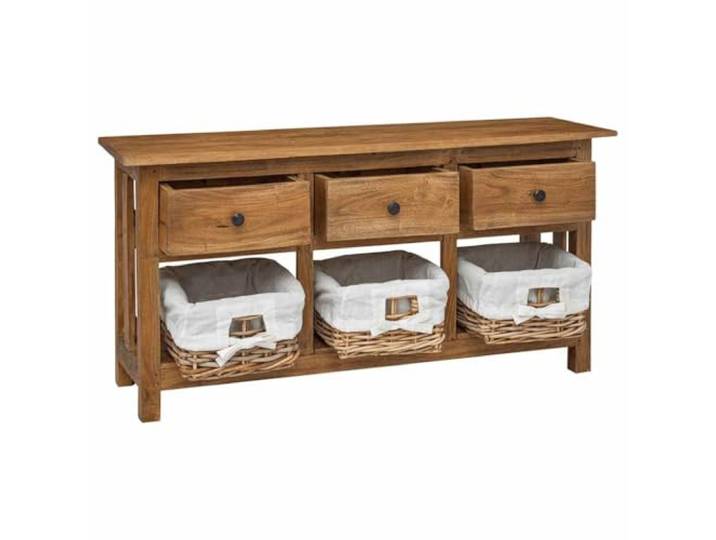 GFMGUEMV Sideboard Massives Mahagoniholz 100x30x50 cm mit 3 Schubladen Massivholz, tropisches Hartholz, Vintage-Design, Unikat, vielseitig nutzbar, robuste Oberplatte, dekorative Rattan-Einsätze