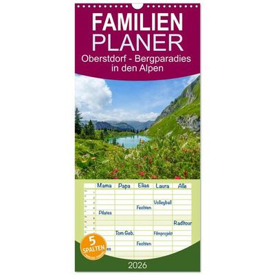 Familienplaner 2026 - Oberstdorf - Bergparadies in den Alpen mit 5 Spalten (Wandkalender, 21 x 45 cm) CALVENDO