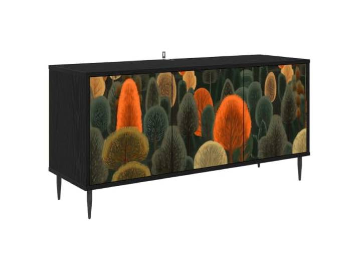 GKHPYURE TV-Schrank 102 x 33 x 51 cm Eiche Schwarz aus technischem Holz 3 Türen, erhöhte Füße 11 cm, nur für den Innenbereich, Montage erforderlich, Gewicht 16,7 kg, Belastung 30 kg
