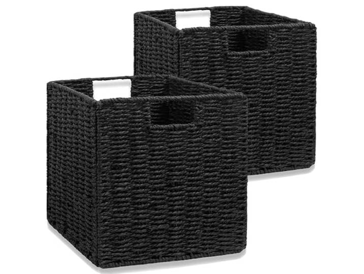 Aluusy Panier Rangement Tressé\, Lot de 2 Cube Rangement Pliable en Papier de Jacinthe d'eau\, Panier pour étagère Kallax\, Bureau\, Chambre\, Panier pour Vêtements Jouets Magazines 28x28x28cm
