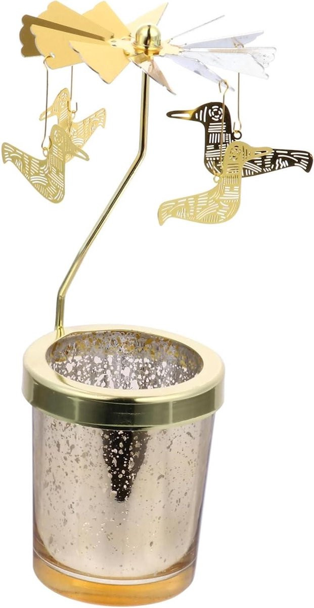Draaibare glazen kaarsenhouder in goud - 17 x 17 x 17 cm