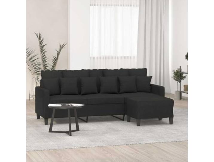 HEFZGDB 3-Sitzer-Sofa mit Hocker Schwarz 180 cm Stoff Bezug Wohnzimmer Sitzgruppe Polstermöbel Langlebig Atmungsaktiv Robustes Gestell Bequem Sitzerlebnis Vielseitig Fußhocker