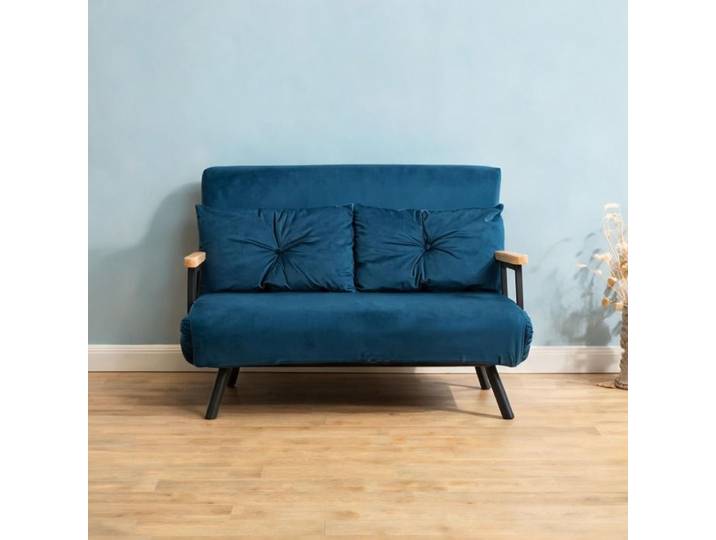 Fauteuil canapé convertible 1 place sleeper compact en velours blue finish dossier réglable