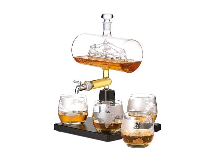 Dekanter Oak & Steel Dekanter Schiff 1 l , transparent, 1.000ml, Glas, Holz, Karaffen, Dekanter