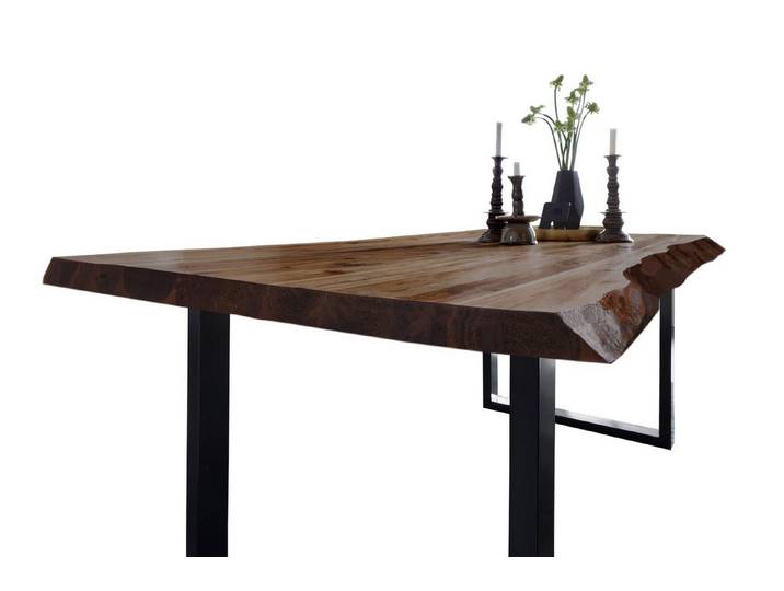 SAM® Baumkantentisch Memphis, massives Akazienholz, natürliche Baumkante, Metallgestell U-Form
