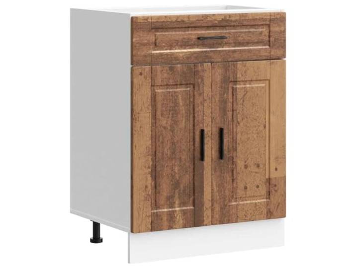 fsahslih Küchenunterschrank Porto Altholz-Optik Holzwerkstoff 60x46x81,5cm Flexibler Spülenunterschrank und Beistellschrank für Küche und Vorratsraum mit höhenverstellbaren Füßen und Schublade.
