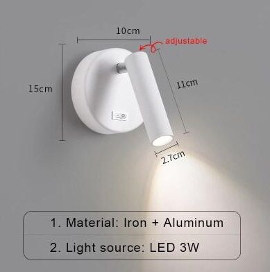 Uplift Picks Modern LED Bedside Reading Light With Switch Adjustable Wall Spotlight white cool White (5500 7000k)