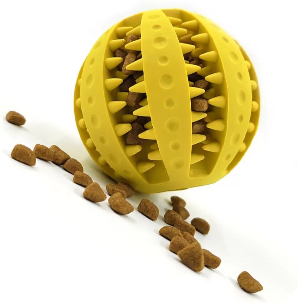 INF 2er-Pack Hundekauball aus Gummi – 7cm Durchmesser, Leckerli-Ausgabeball und Zahnreinigungs-Spielzeug Gelb