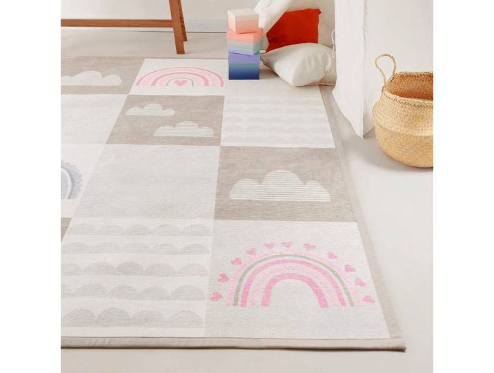 Kinderteppich ESPRIT Lovely Rainbow ESP-002 , beige, B:160cm H:10mm L:230cm, Baumwolle, Polyester, Teppiche, Kinderteppich, Wendeteppich, farbig eingefasst