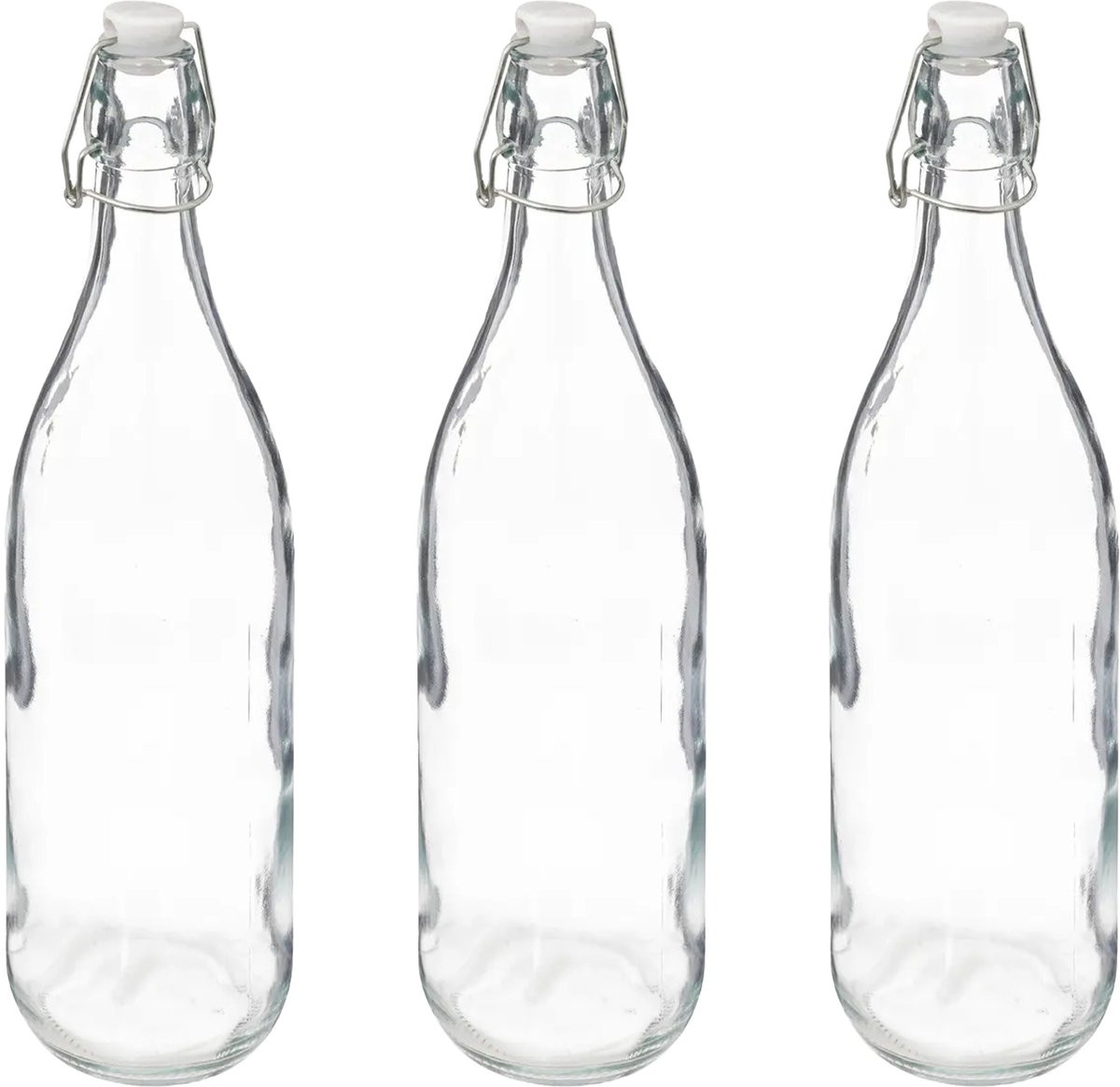 5Five Beugelfles Set van 3 - Transparant Glas - 1 liter per stuk