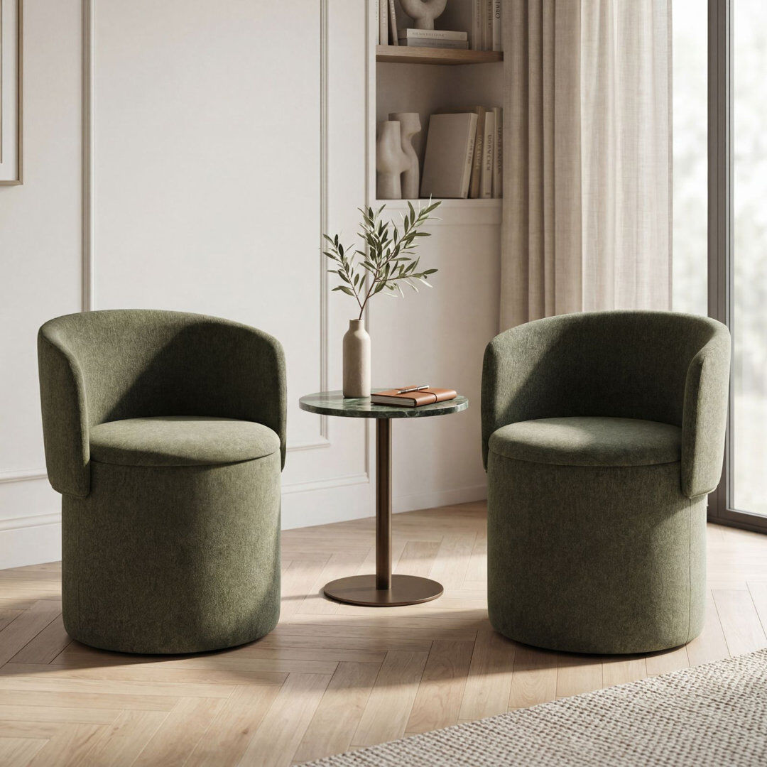 Latitude Run Modern Storage Dining Chair with Foldable Backrest & High-Density Foam - Versatile Barrel Accent Chair with Hidden Storage Green/Green 60cm H X 50cm W X 42cm D