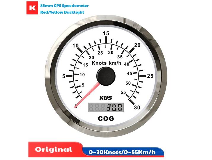 KUS 85mm 0-30Knots montrent les compteurs de vitesse GPS 0-55Km/H jauges de vitesse Instrument noir 0-360Cog avec antenne GPS rétro-éclairage rouge pour bateau