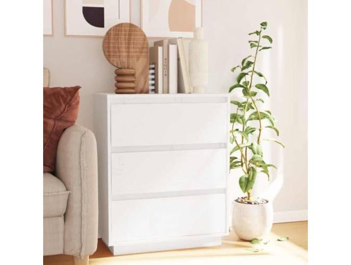 RJPLMFV Anrichte, weiß, 60 x 34 x 75 cm, massives Kiefernholz Seitlicher Schrank mit Schubladen, Aufbewahrung für Bücher und Multimedia, Oberseite für Dekoration