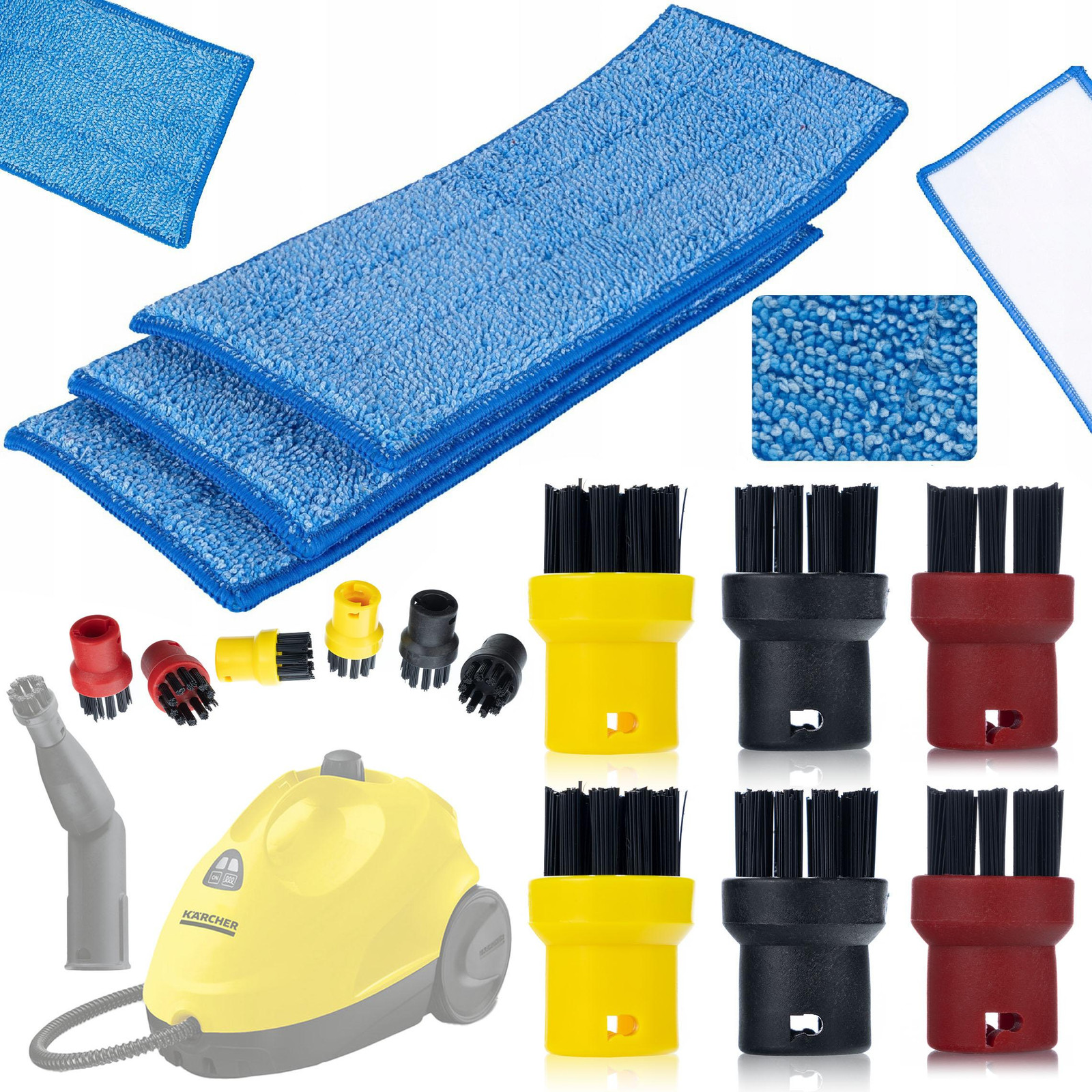 ROSFIX Accessoireset voor Kärcher SC Stoomreiniger met 3 Microvezel Mopvullingen en 6 Ronde Messingborstels