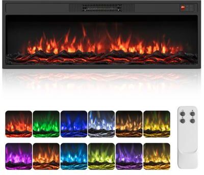 Costway 40 Inch Recessed Electric Fireplace Heater with Adjustable Flame Colors & Brightness