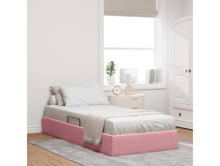 WDGJJFECNMUEHI Samt Freistehend 90x200 cm Rosa Ottoman Bettgestell mit Stauraum Samt Polsterbett mit Gaslift Metallrahmen Kopfteil Kunstleder 180x200 Doppelbett mit