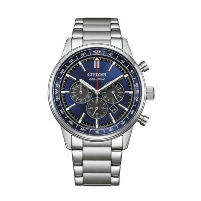 Chronograph CITIZEN "Classic Chrono", silber (silberfarben, blau), Armbanduhren, Herren, Chronograph, Armbanduhr, Solar, Herrenuhr, Edelstahlarmband, analog, Big Date