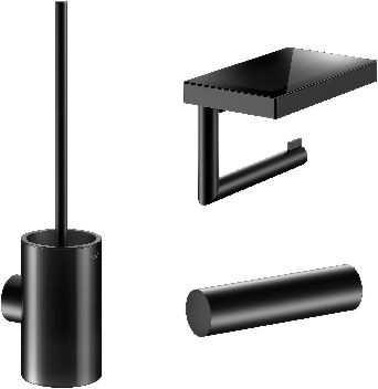 Keuco Reva WC Accessoires Set 3 in 1, schwarz matt, WC-Bürste, Toilettenpapierhalter mit Ablage, Reserverollenhalter