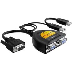 Delock VGA Splitter 2-Port, USB-Strom, Switch Box