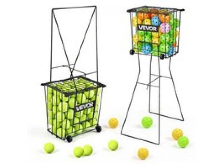 VEVOR Tennisballkorb mit Rollen, Tennisballsammler mit Rahmen & Ballkorb aus Kohlenstoffstahl, Umwandelbares Sammelkorb für 75 Tennisbälle, Tragbarer Tennisballwagen für Training Ballsammeln, Schwarz