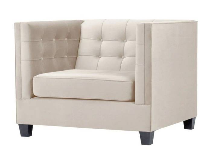JVmoebel Chesterfield-Sessel Weißer Stoff-Sessel mit eleganten schwarzen Holzfüßen (Packung, Relaxsessel), Made in Europa