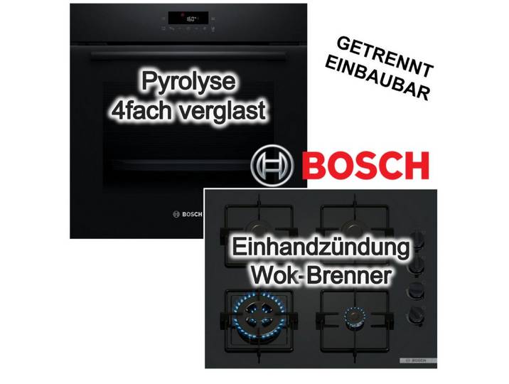 BOSCH Backofen-Set Backofen 3D Heißluft Pyrolyse AutoPilot + Gaskochfeld Wokbrenner, mit Nein, Pyrolyse-Selbstreinigung Hydrolyse