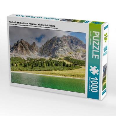 CALVENDO Puzzle Almteich bei Cortina d Ampezzo mit Monte Cristallo | 1000 Teile Lege-Größe 64x48cm Foto-Puzzle für glückliche Stunden