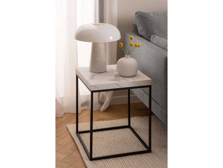 Couchtisch ACTONA GROUP Barossa Wohnzimmertisch, Beistelltisch, Quadratisch, Sofatisch , weiß, B:40cm H:45cm T:40cm, Tische, Couchtisch, Steinoptik, schwarze Stahlbeine, in weiteren Variationen, B: 40 cm