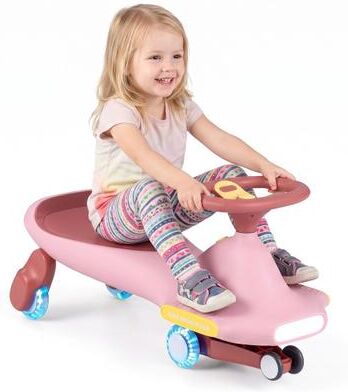 Costway Wiggle Car for Kids with LED Flashing Wheels for Indoor Outdoor Play-Pink