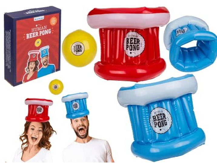 Opblaasbare bierpong met 2 hoeden en bal drinkspel
