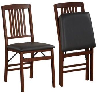 Costway Set of 2 Foldable Upholstered Kitchen Chairs with Padded Seat-Brown