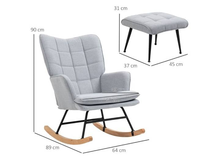 Fauteuil à bascule Fauteuil à bascule avec pouf fauteuil avec accoudoirs fauteuil relax avec aspect lin fauteuil à bascule